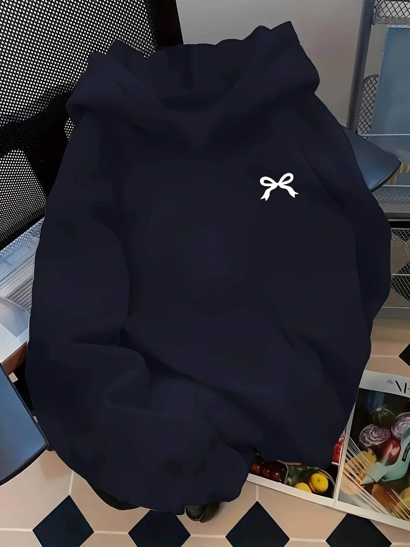 New Bow Print Hooded Sweatshirt Women's Bow Print Long Sleeve Hooded Sweatshirt Comfortable Loose Fit Sweatshirt Kangaroo Pocket