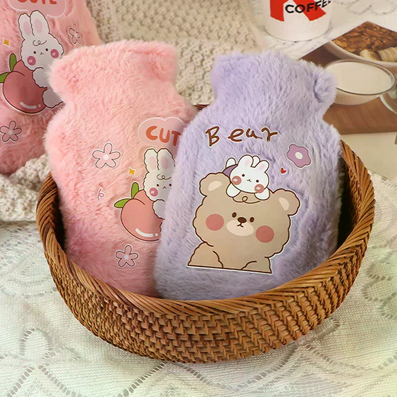 Plush Rabbit Bear Hot Water Bottle Water Filling Velvet Small Portable Student Hand Warmer Cute Warm Water Bag Cartoon