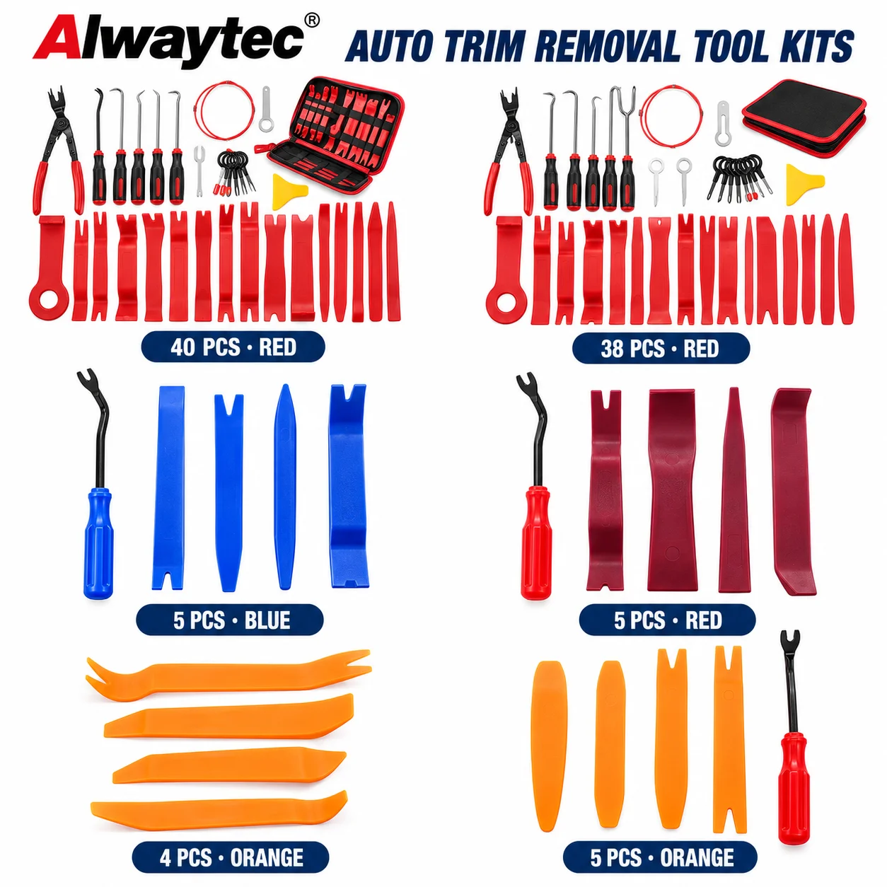 Automotive Trim Removal Tool Kit 4/5/38/40 PCS Door Panel Clip Fastener Removal Pry Tools for Car Interior