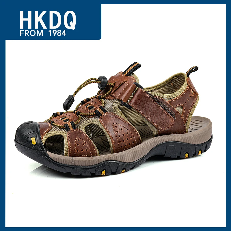 

HKDQ Summer Non-slip Wearproof Outdoor Beach Sandals Men Fashion Hollow Men’s Leather Sandals Comfortable Casual Sandals For Men