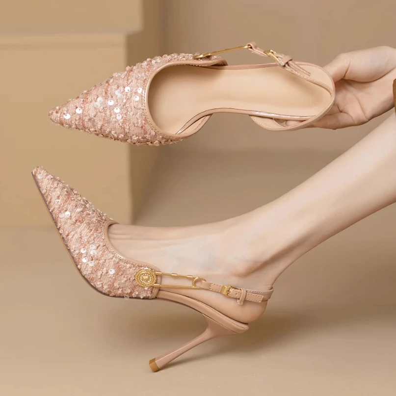 

Весна и осень 2024, новые потрясающие босоножки на высоком каблуке и тонком каблуке с острым носком для женщин, женская обувь, туфли-лодочки