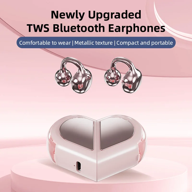 

Rotating Heart Bluetooth Earphone Ear Clip Open Style Light Weight Comfortable Wear Headphone Listen Music Phone Call Cute