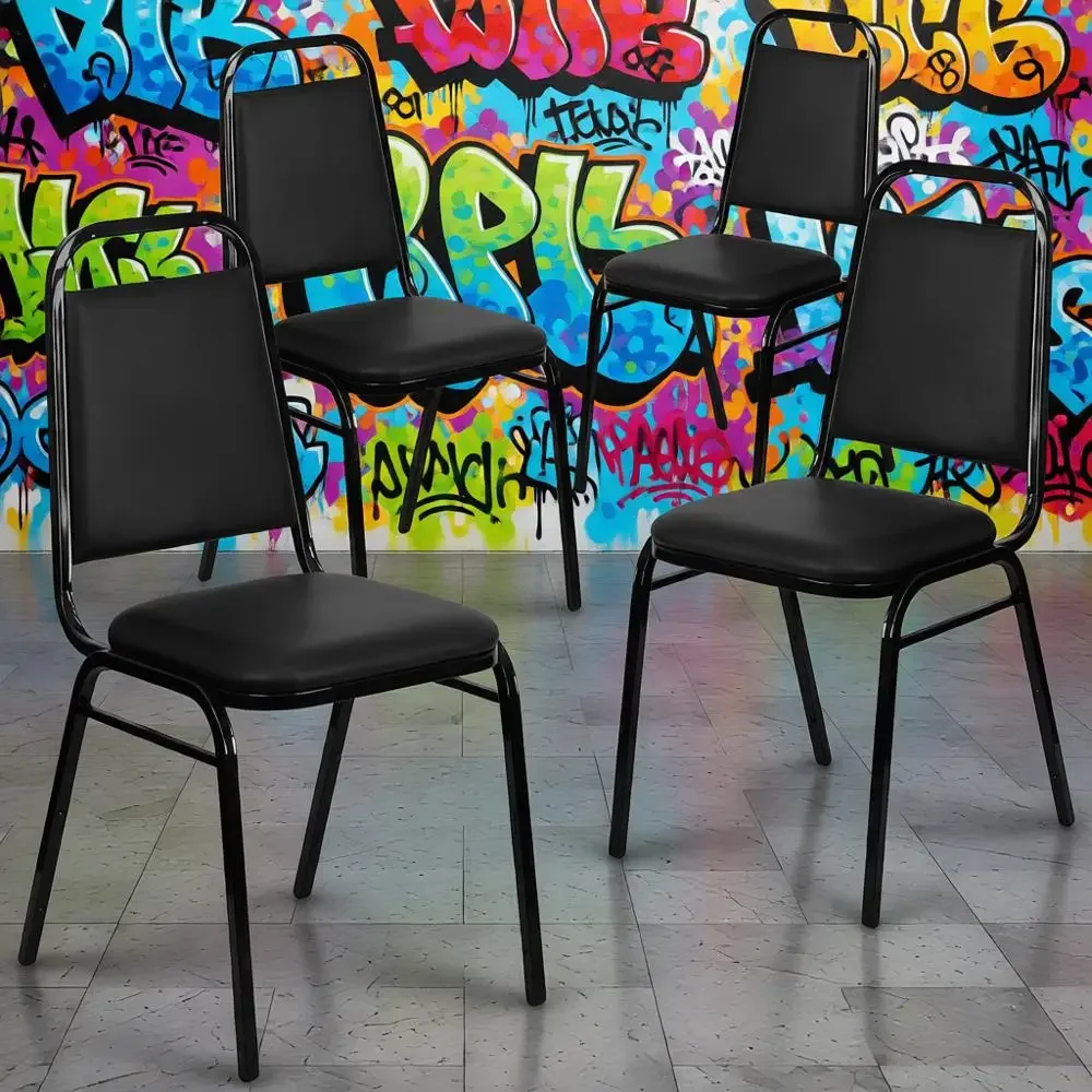 

Мягкие виниловые трапециевидные банкетные стулья для мероприятий, набор из 4 шт., черные