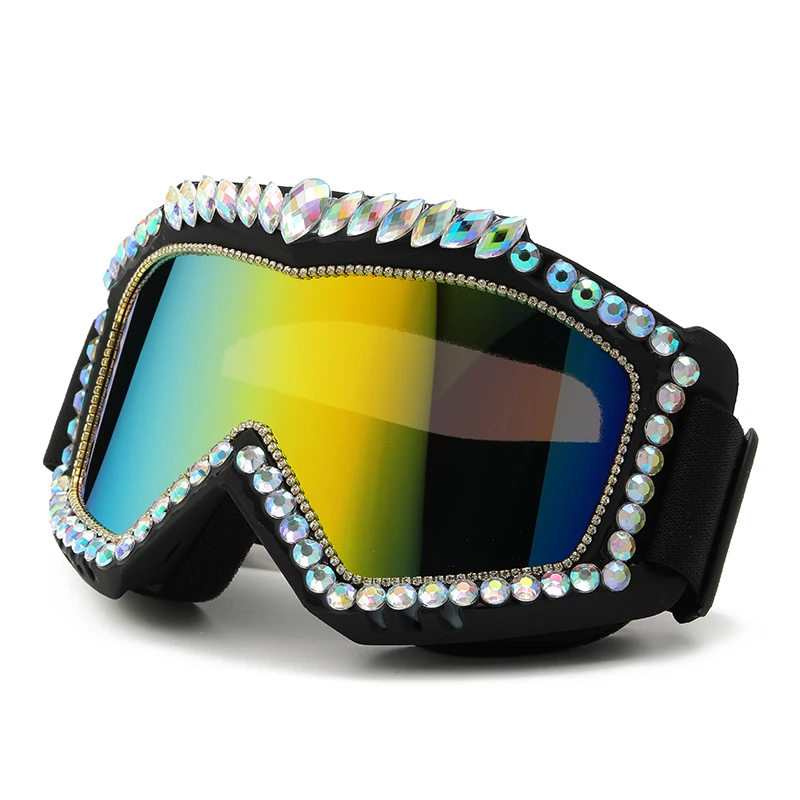 Steampunk Diamond Eye Wear Symphony Goggles Oversized Snowing Glasses Eye Protection Siamese Luxury Rhinestone Ski Goggles