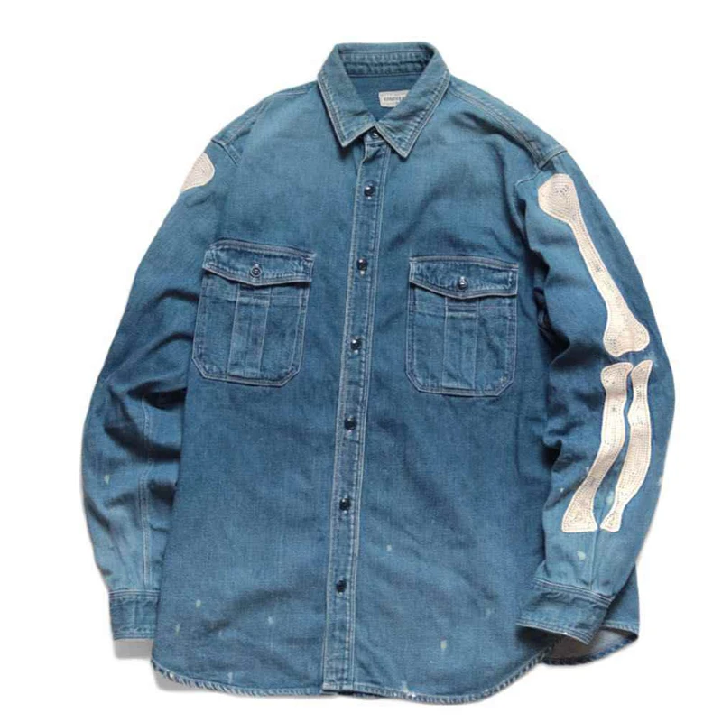 

New Arrival Lmyer Kapital 25ss Bone Denim Shirt Damaged Worn Washed Loose Jacket for Men