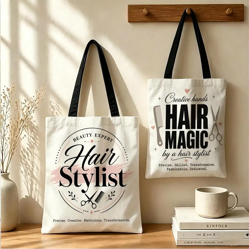 Hairdresser Definition Storage Bags Large Capacity Canvas Tote Bag Double-Sided Print Shoulder Handbag for Daily Shopping