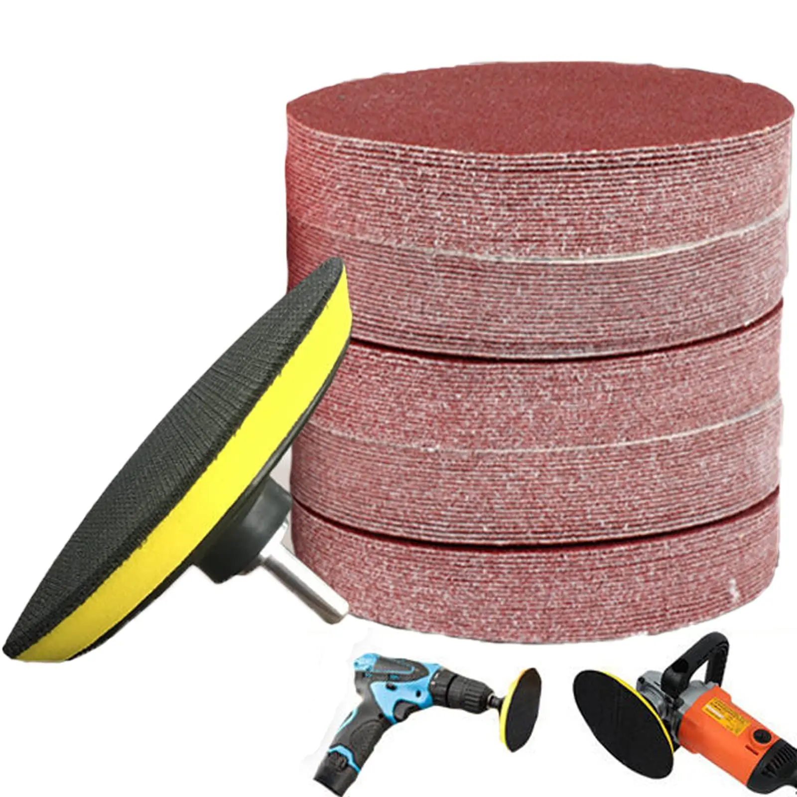4Inch 100MM Sandpaper Kit 52Pcs with Hook and Loop Backing Pad M10 Drill Adapter for Grinding Metal Automotive Ceramic Wall