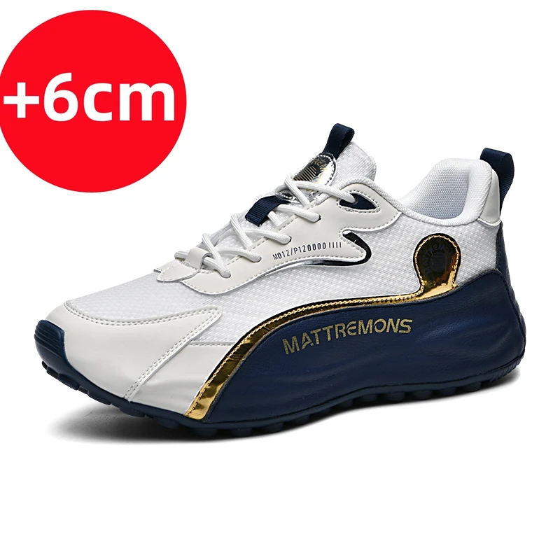 

Fashion Blue Luxury Shoes Men's Comfortable Breathable Sneakers Men Elevator Shoes Height Increase 4cm Jogging Shoes Size:36-45