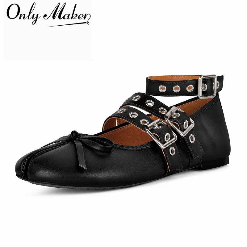 onlymaker-black-split-toe-ballet-flats-multi-buckle-ankle-strap-eyelet-strap-design-soft-flat-dress-daily-mary-jane-shoes