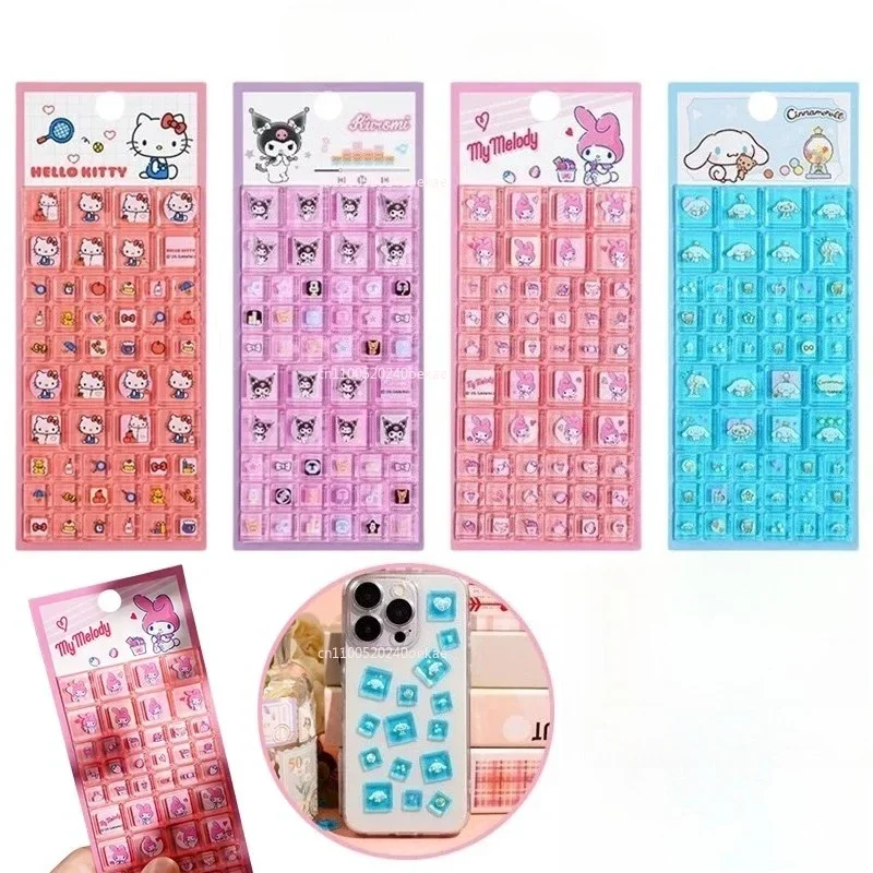 Hallo Kitty Cartoon 3D Quadratische Aufkleber Anime Telefon Laptop Gepäck Dekoration Kreative DIY Strass Aufkleber Kinder Spielzeug Geschenk