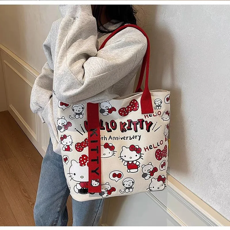 حقيبة حمل قماشية لطيفة على شكل قطة KT للنساء - سعة كبيرة، حقيبة يد بكتف واحد للطلاب، هدية عيد ميلاد مثالية للفتيات #1