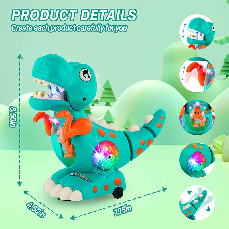 Dinosaur Toys Baby Toys Light Up Musical CrawlingTummy Time Montessori Sensory Interactive Electric Toys For Kids Birthday Gifts