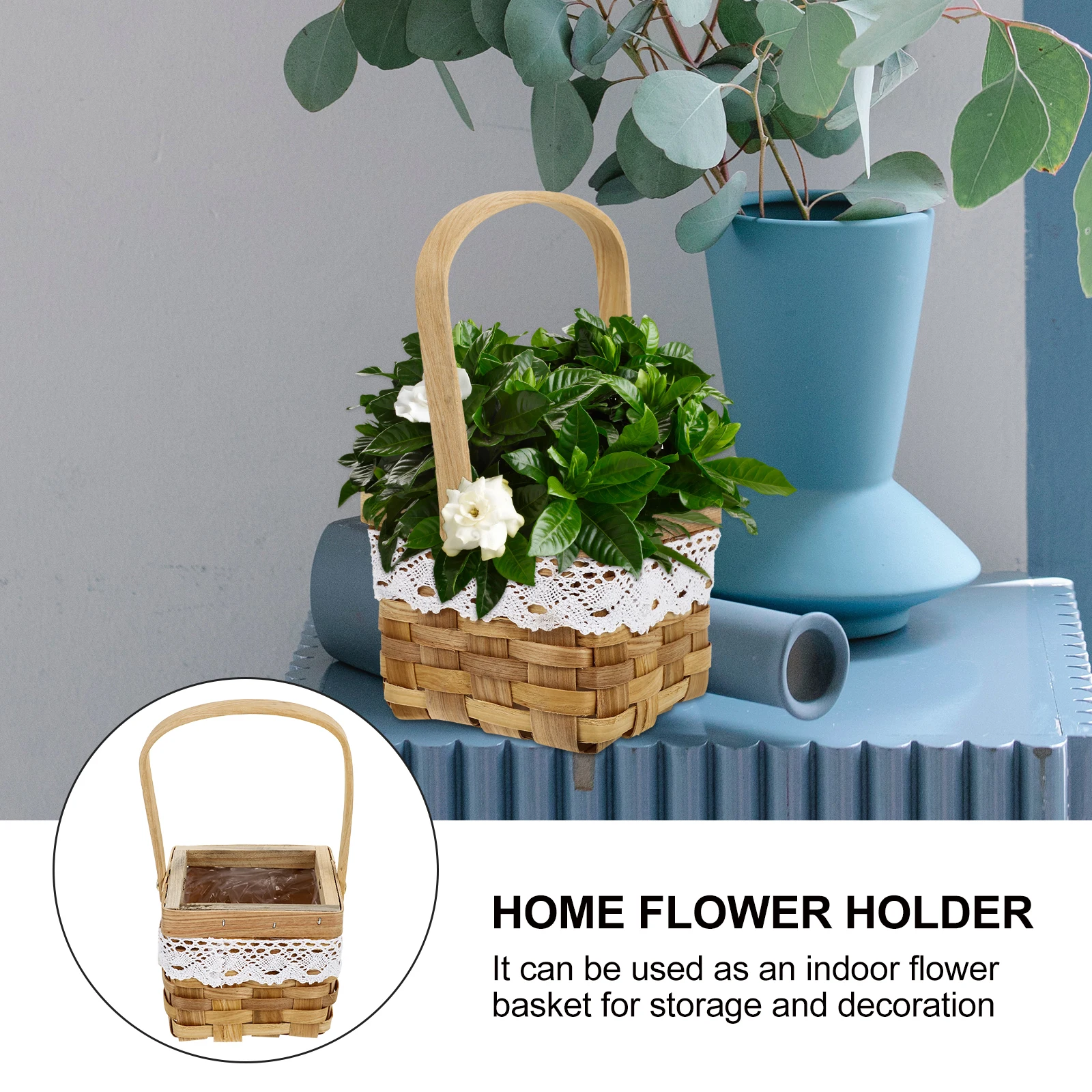 

1pc Hand Woven Bamboo Storage Basket Decorative Flower Holder For Home Office Living Room Flower Arrangement Container