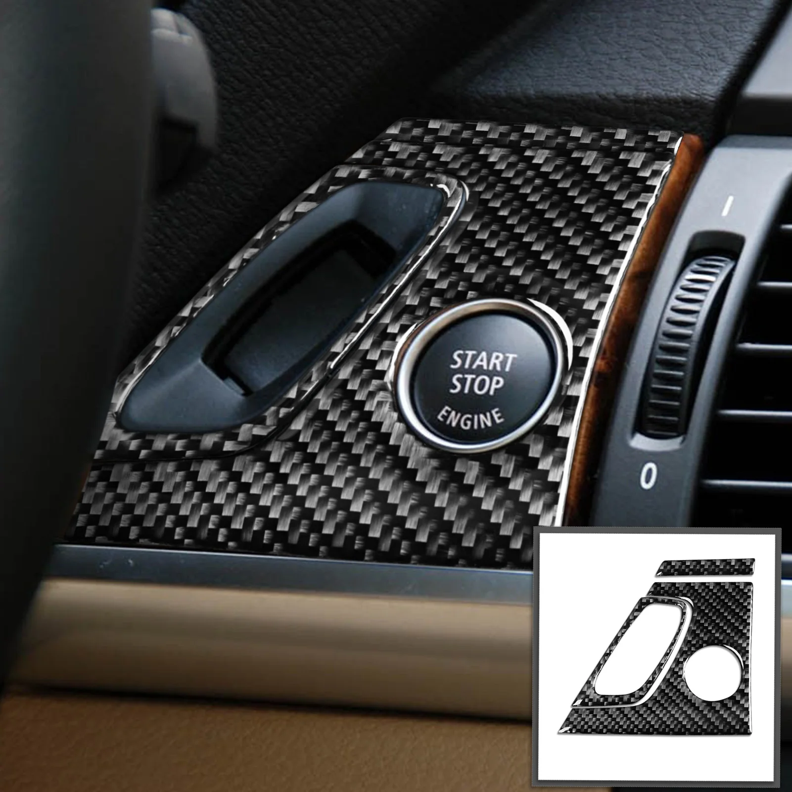 For BMW X5 E70 07-09 Carbon Fiber Door Co-pilot Storage Box Gear Shift Panel 19 Pcs Trim Strips Car Interior Wood grain Sticker