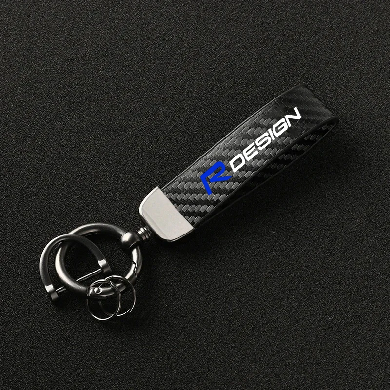 سيارة ألياف الكربون نمط المفاتيح ستوكات الجلود مفتاح سلسلة لفولفو R تصميم XC90 S60 CX60 V70 XC70 V60 V90