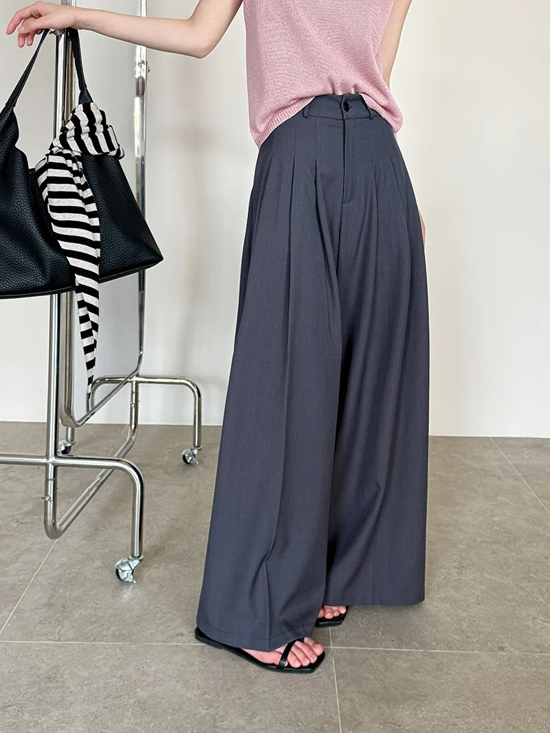 صيف جديد كلاسيكي ارتفاع الخصر مستقيم عارضة السراويل النسائية فضفاضة #5