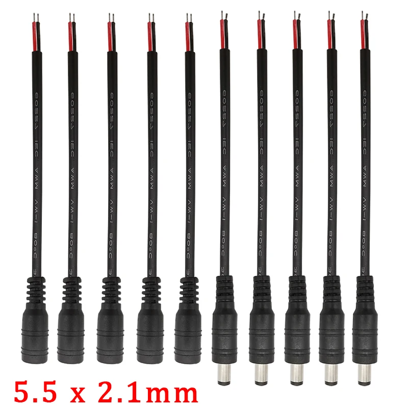 10Pcs 5.5x2.1mm DC Power Male Female Wire Cable DC Plug Jack Pigtail Cable Connector For CCTV Camera 5050 3528 LED Strip Light