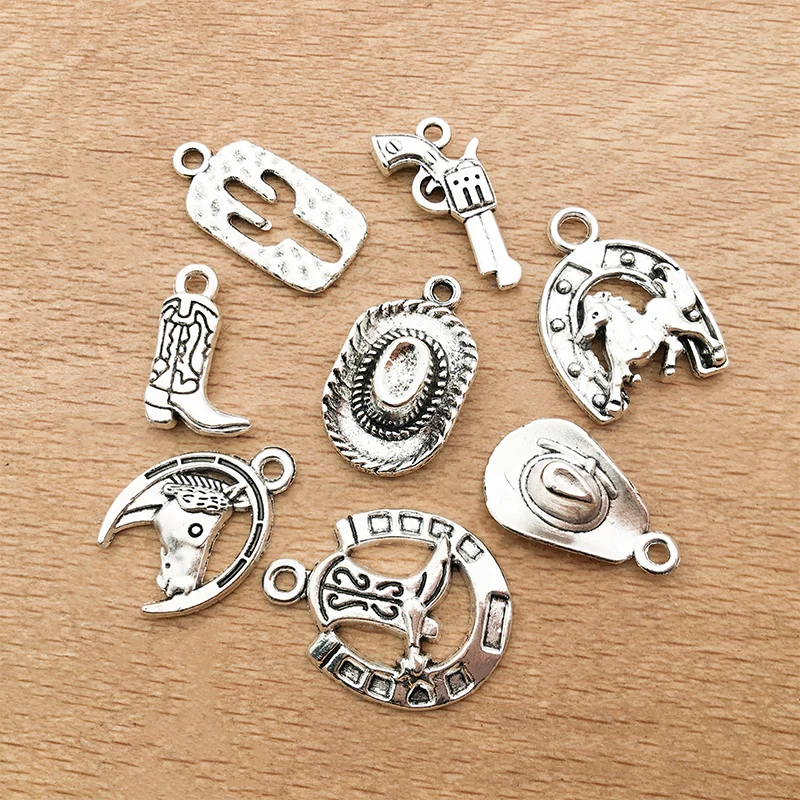 20pcs/lot Tibetan Silver Color Cowboy Hat Shoes Charms Pendant Handmade Craft for DIY Necklace Bracelets Earrings Jewelry Making