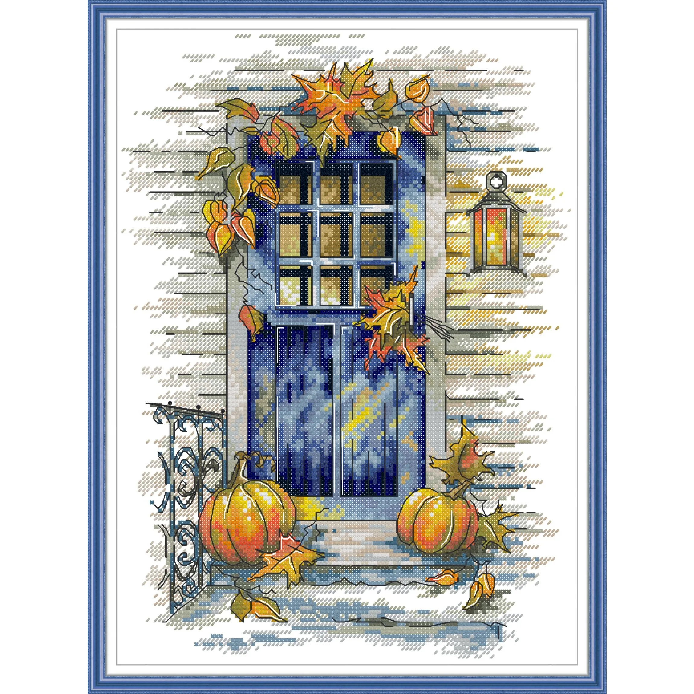 

Soulgift News Pre-Printed Cross Stitch Kit, Stamped Aida Fabric with DMC Threads, Embroidery kit - The Gate of Autumn