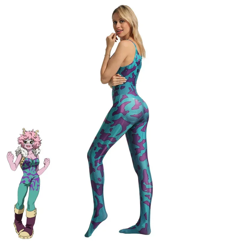 CyAnime My Hero Academia Ashido Mina disfraz de Cosplay Pinky verde monos abrigo peluca sombreros mujer Sexy traje de fiesta de Carnaval