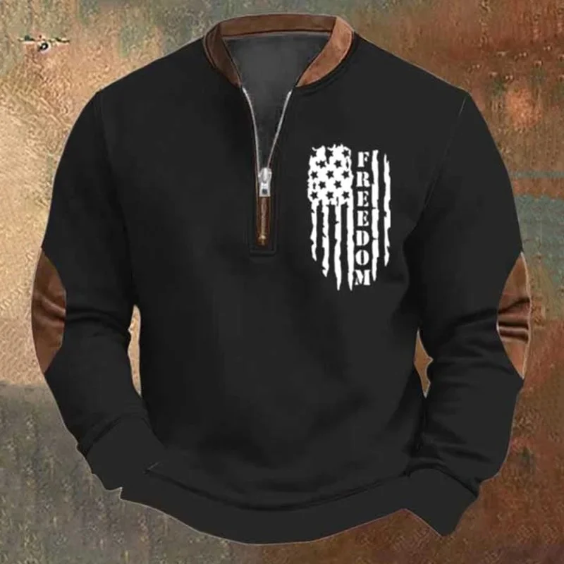 

Men's Freedom Flag Vintage Print Casual Zipper Sweatshirt Retro Holiday Autumn Long Sleeve 3D Printed Chic Tunics Men Clothes