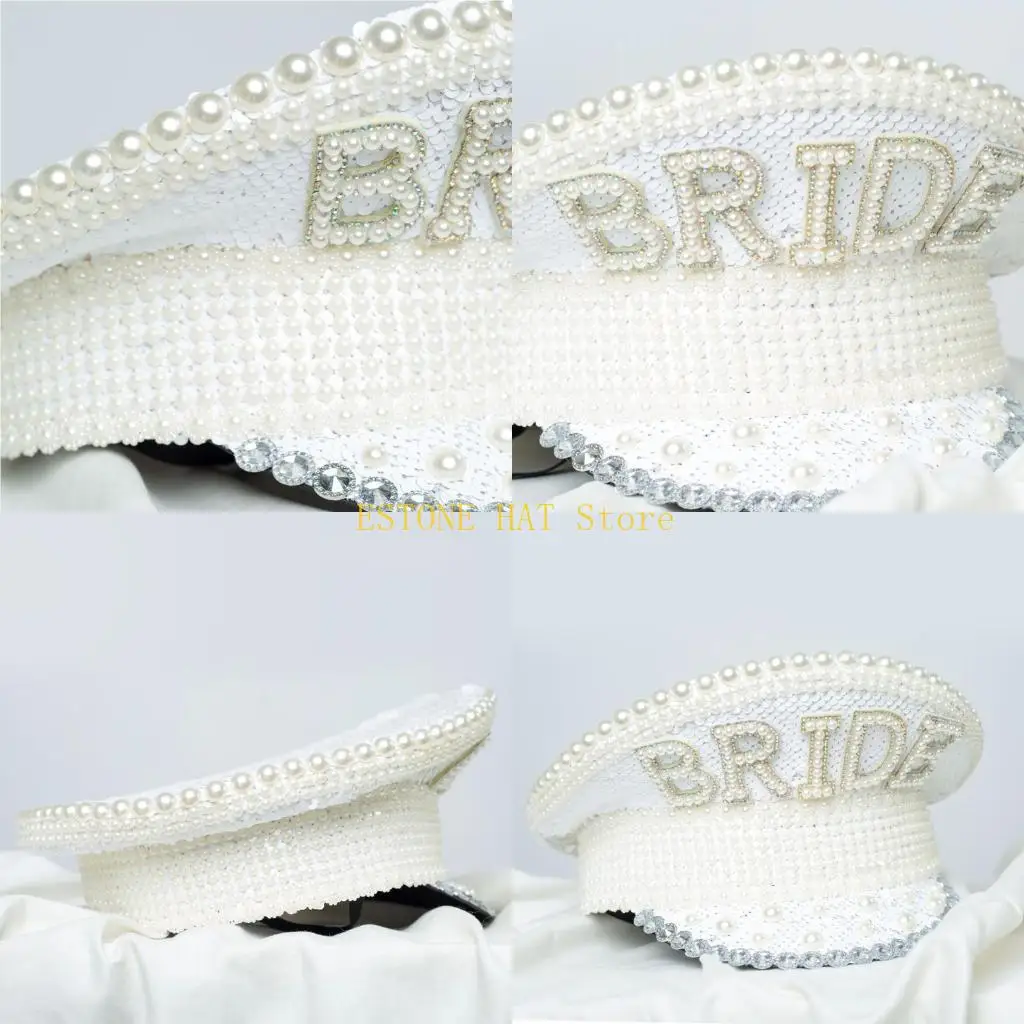 49MF Bejeweled Hat Heavy Crystal Captain Hat Diamond-studded for Dancer Comedian