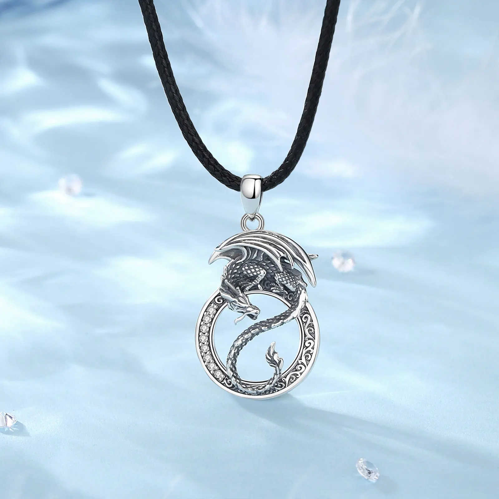 Eudora 925 Sterling Silver Dragon Yin Yang Pendant for women man Vintage Round Amulet Necklace Personality Jewelry Party Gift
