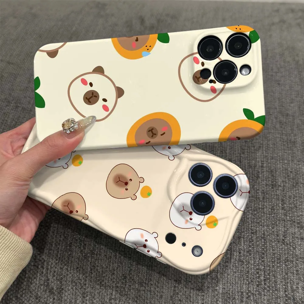 

Cartoon Bear Head Orange For Apple iPhone 11 12 13 14 15 16 17 16E Air Plus Pro Max 2022 Wave Oil Film Phone Case
