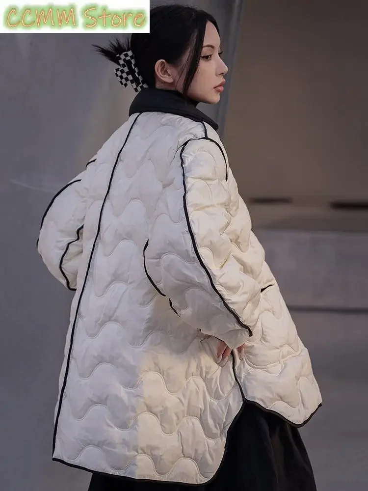 White Black Both Side Wear Big Size Warm Down Jacket New Long Sleeve Warm Women Parkas Fashion Autumn Winter
