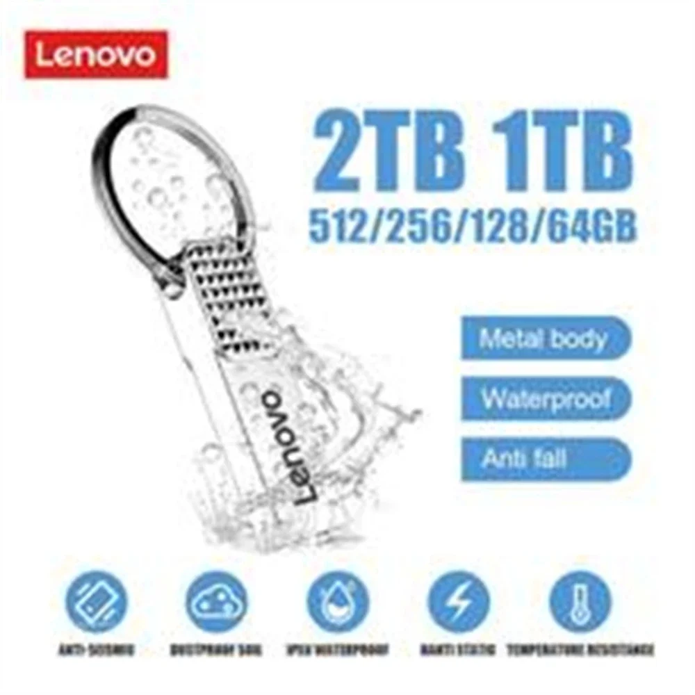 Lenovo Metal U Disk 2TB Portable Pen Drive 1TB High Speed USB 3.0 Type-C Interface Waterproof 1TB 512GB Memoria Usb Flash Disk