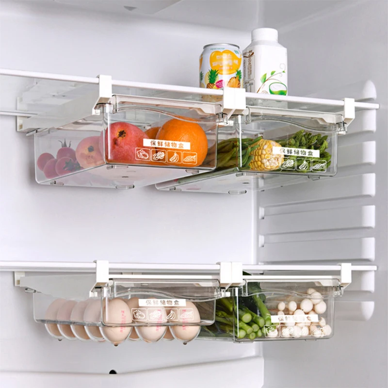 Fridge Organizer Fruit Egg Refrigerator Storage Rack Under-shelf Refrigerator Drawer Box Fresh-keeping Kitchen Organizer