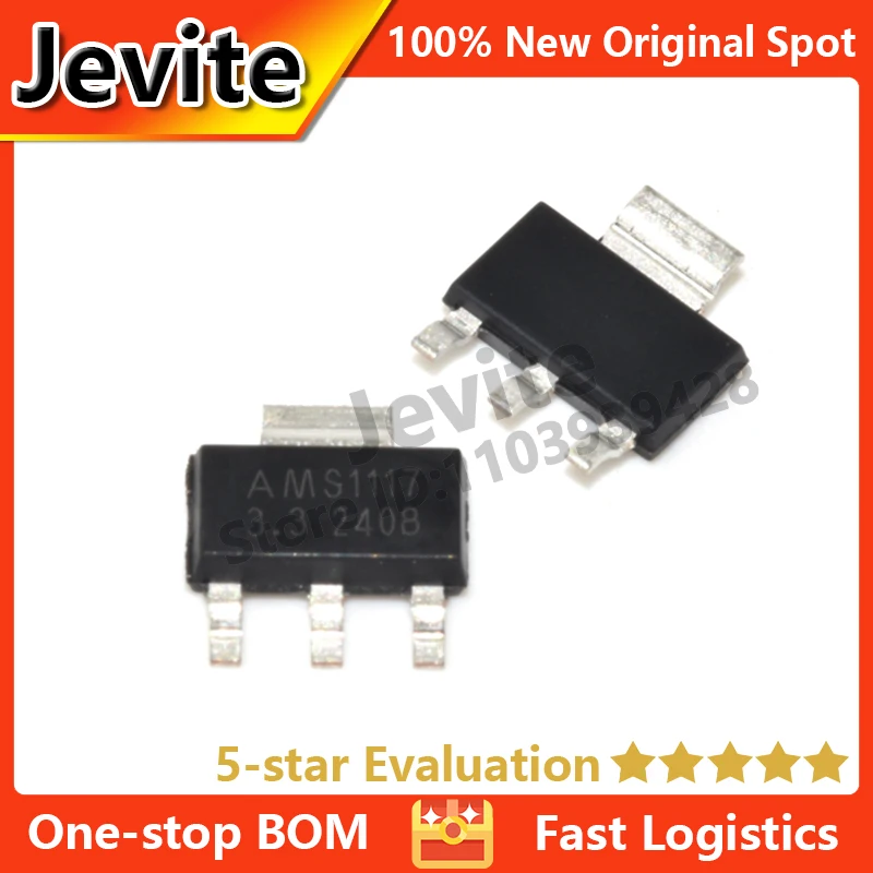 

Jevite 100% New Original electronics Controller IC AMS1117 AMS1117-3.3 1A 3.3V SMD SOT-223 Low Dropout Voltage Regulator