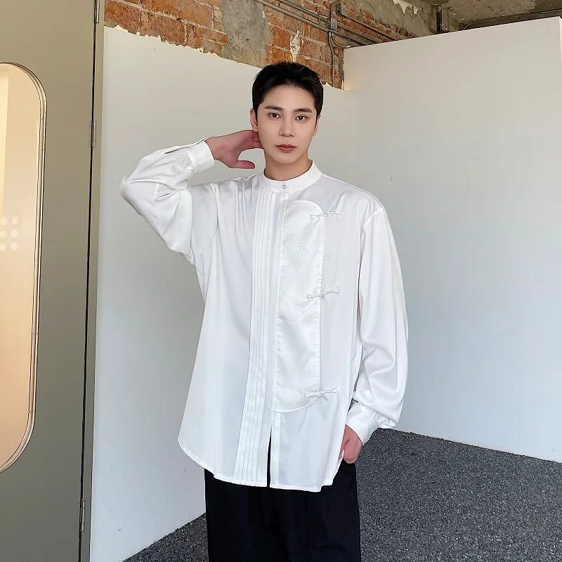 

Осенняя новинка: мужская рубашка в китайском стиле с длинным рукавом, атласная, с цветочным пэчворком, в стиле ретро, на пуговицах, с воротником-стойкой, свободного кроя, молодежная, трендовая