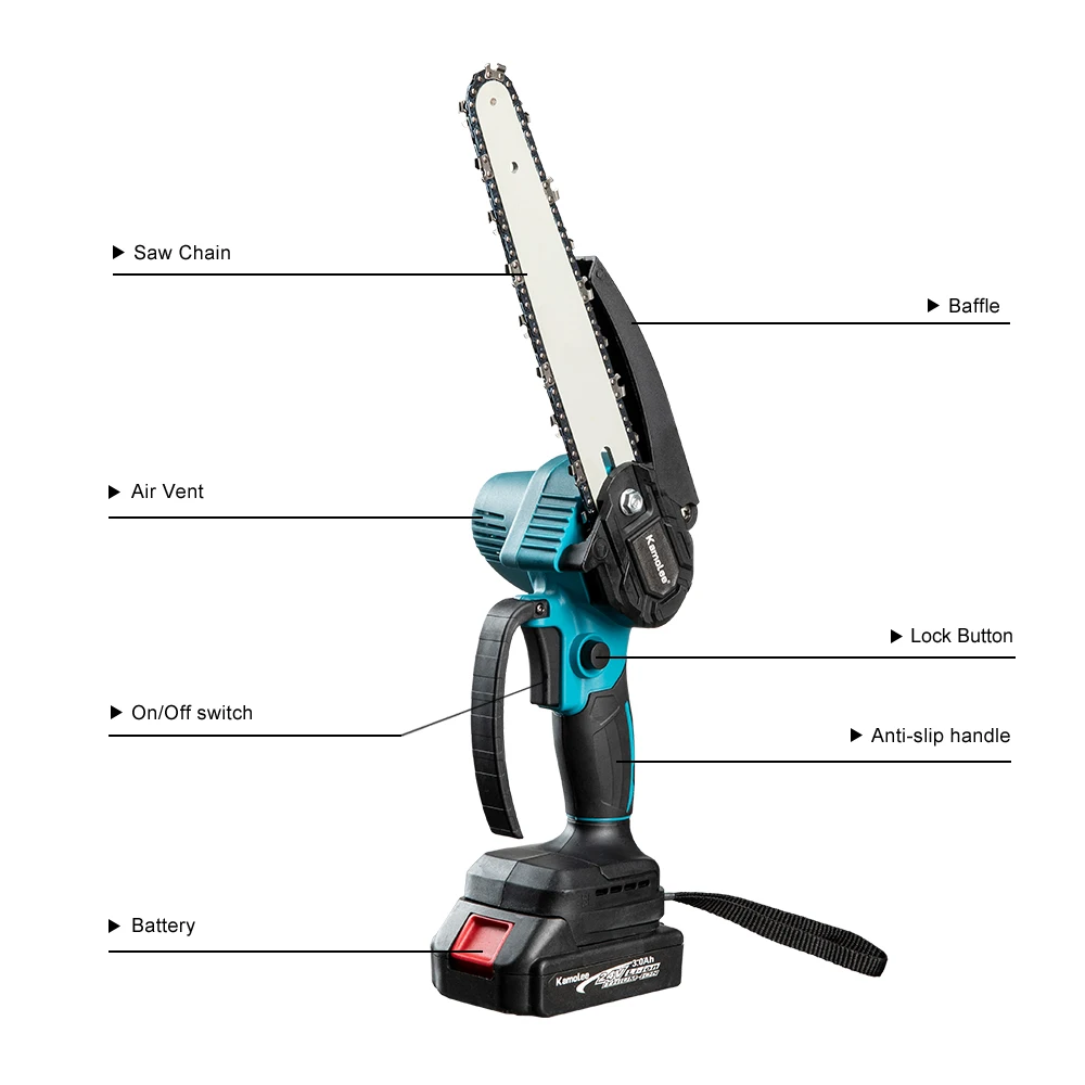 Kamolee 4/6/8 Inch 18V Mini Brushless Electric Saw Rechargeable Chain Saw Wood Cutter Pruning Garden Power Tools 6 Inch Handheld