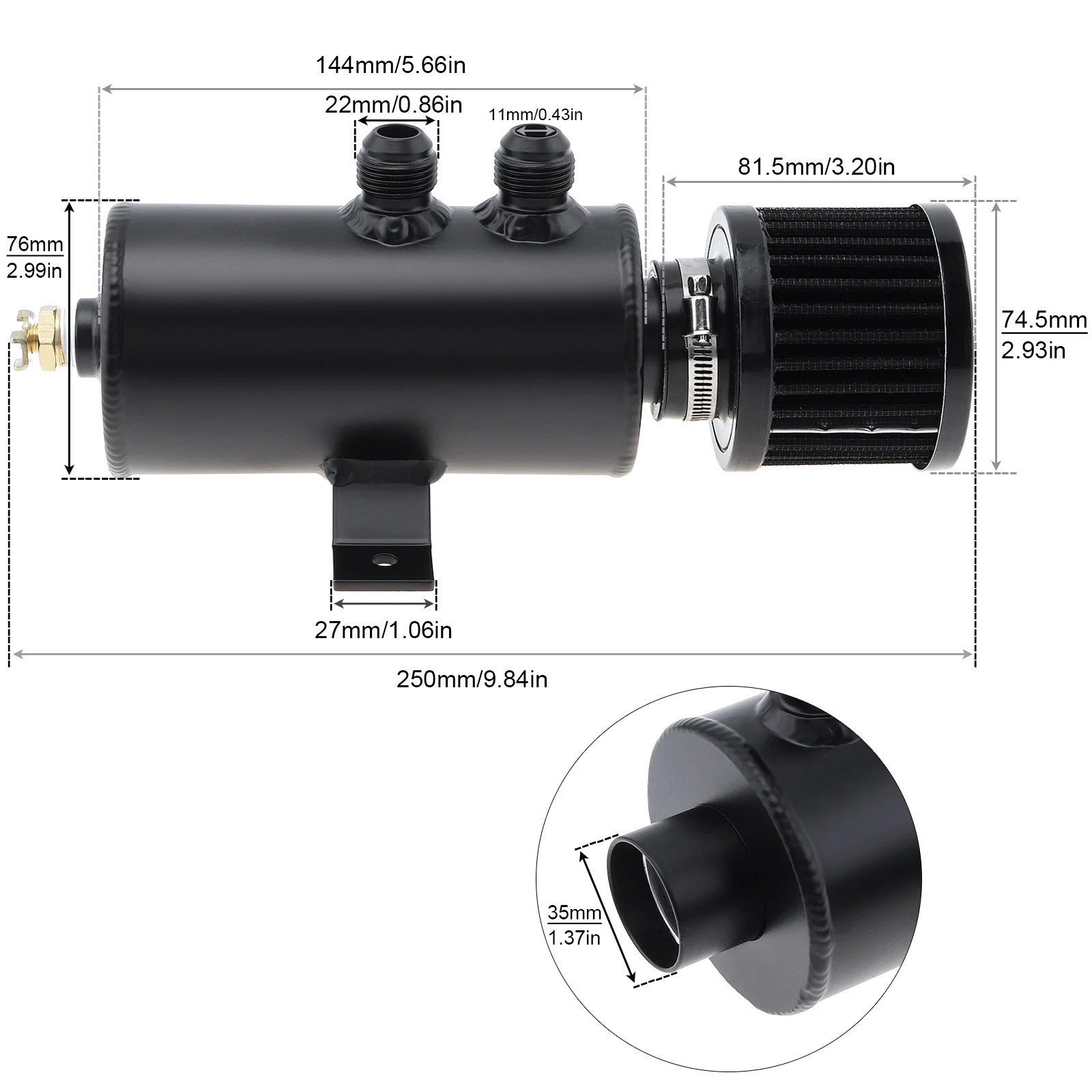 Universal  Aluminum 750ML AN10 Oil Catch Can Exhaust Reservoir Tank with Breather Filter / Valve for  3/8 NPT