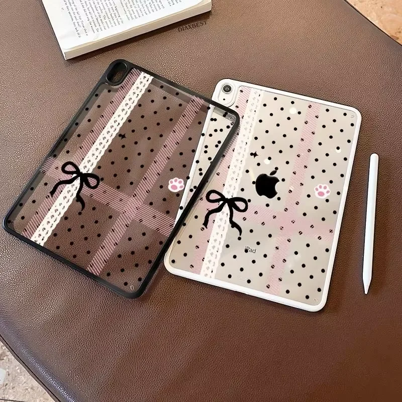 White Lace Bow Polka Dots Bow Y2K Girl Tablet Case For iPad Pro 13 11th A16 12.9