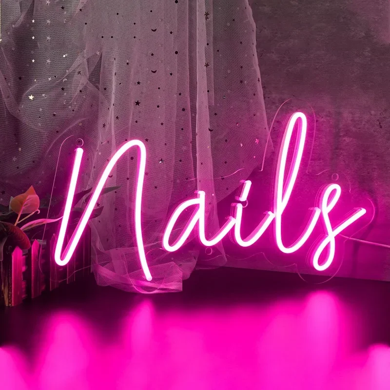 

16inch Nails Neon Sign Pink Decor LED Neon Light USB Operated Business Sign Wall Home Beauty Studio Room Girls’ Bedroom