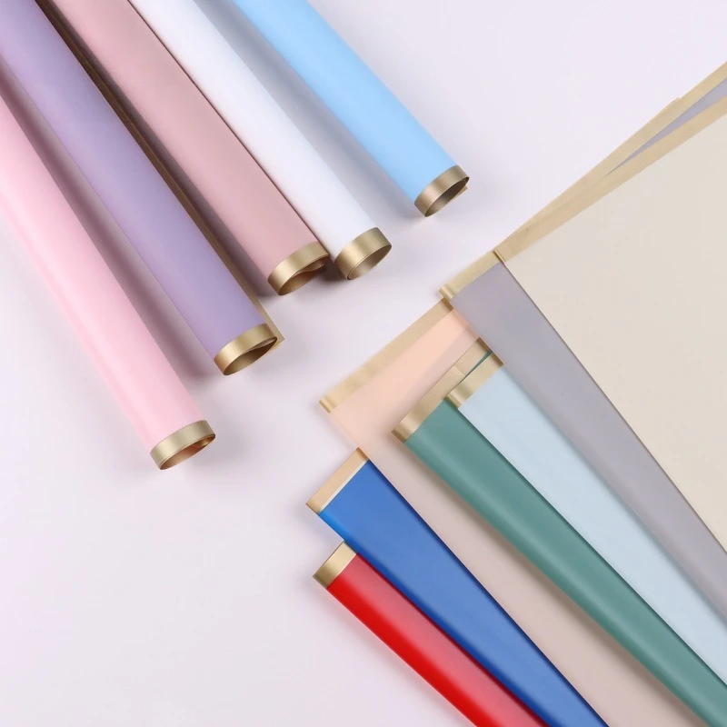 

20 Sheets Korean Style Floral Wrapping Paper with Golden Border Semi Transparent Material for Rose Bouquet and Gift Packaging