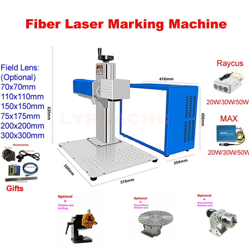 

50W Raycus Fiber Laser Marking Machine 30W Metal Engraving 20W Stainless Steel Gold Silver Laser Cutting Machine With Rotary