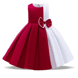 Summer Girls Bow Party Dress Children Costume Elegant Birthday Wedding Kids Bridemaid Dresses for Girl Evening Prom Gown Vestido