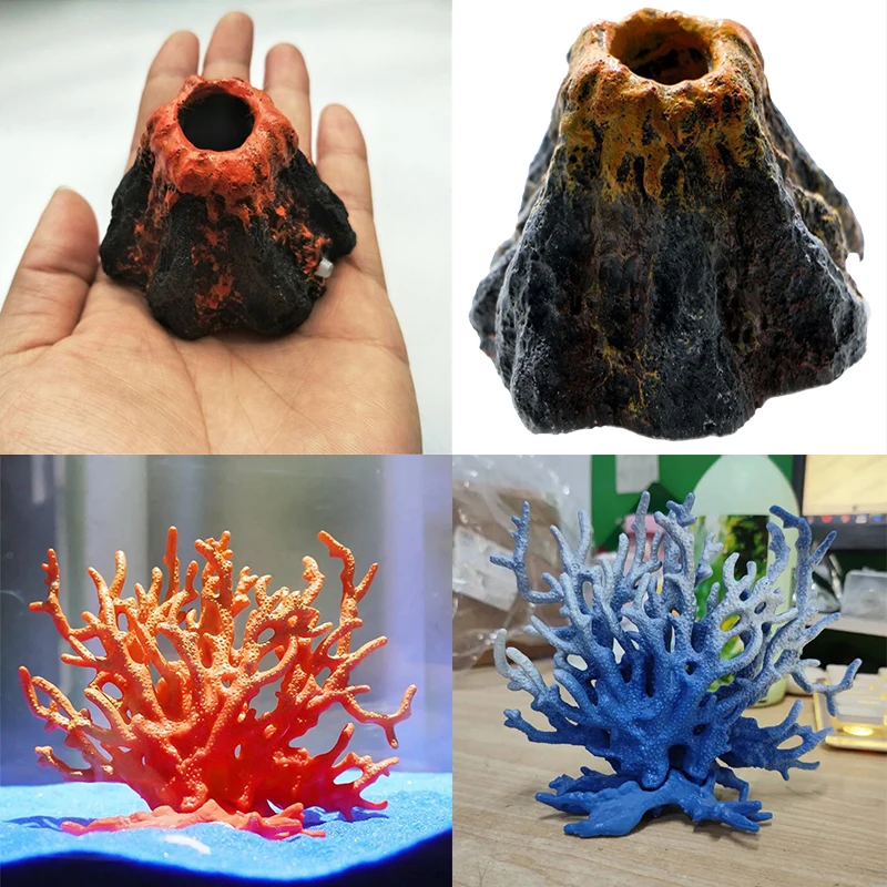 1PCS Fish Tank Landscaping Aquarium Ornament Artificial Plants Grass Seaweed Simulation Volcano Luminous Stone Fish Tank Decor
