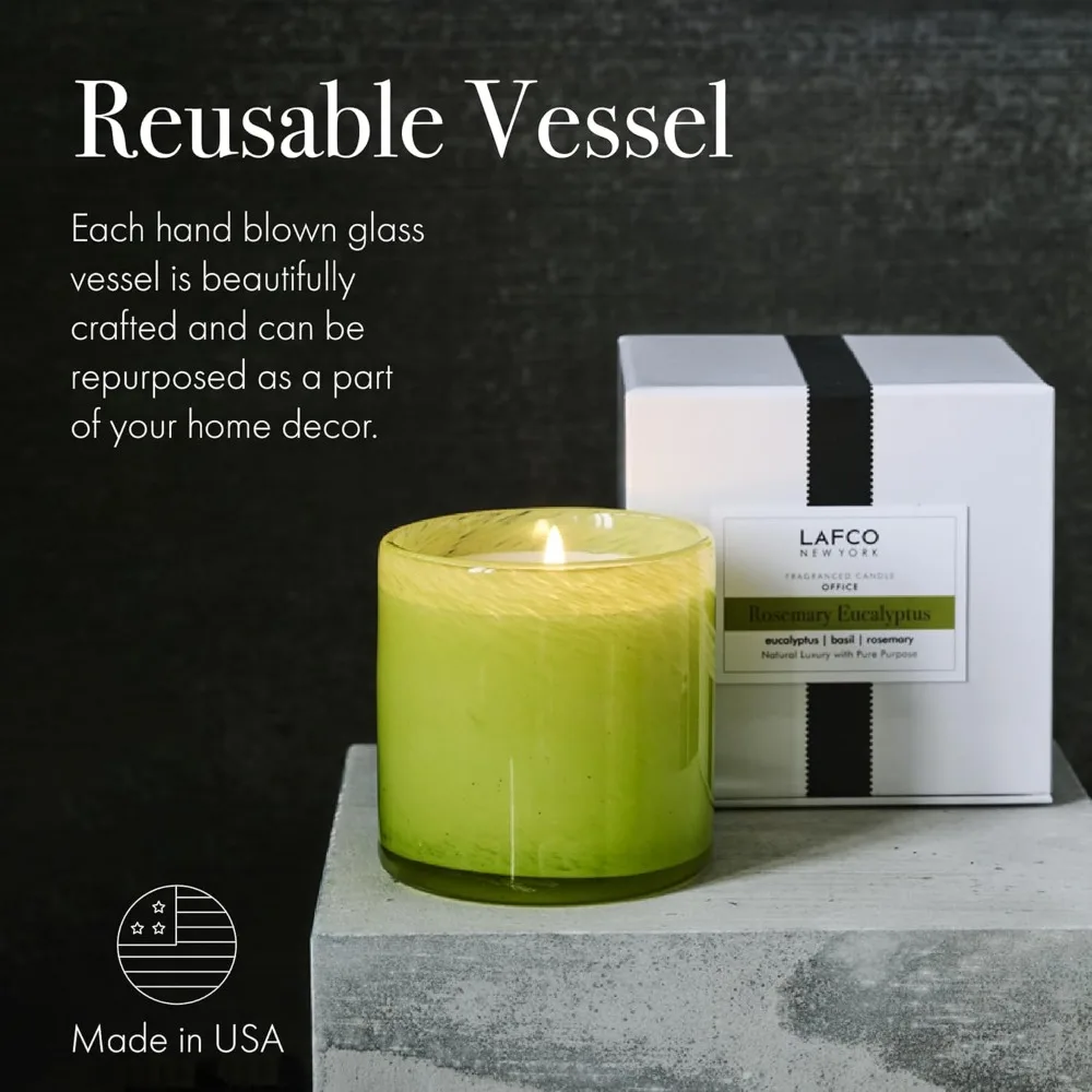 Classic 6.5 oz Candle with 50-Hour Burn Time, Rosemary Eucalyptus Scent, Reusable Hand Blown Glass Vessel, Made in USA