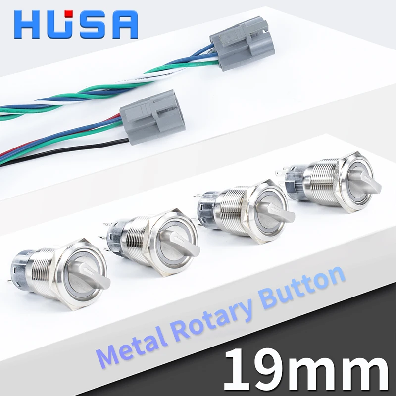 1Pcs 19mm Metal Rotary Push Button Switch 2/3 position self-locking self-reset retaining type with LED NO/NC ON OFF 5colors