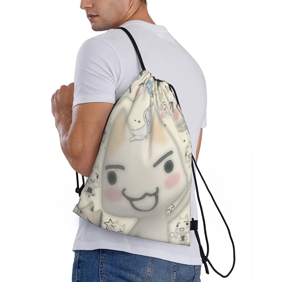 

Cartoon Animation Toro Inoue Cat Backpacks Multi-function Drawstring Bundle Pocket Sports Bag Book Bags for Man Woman School