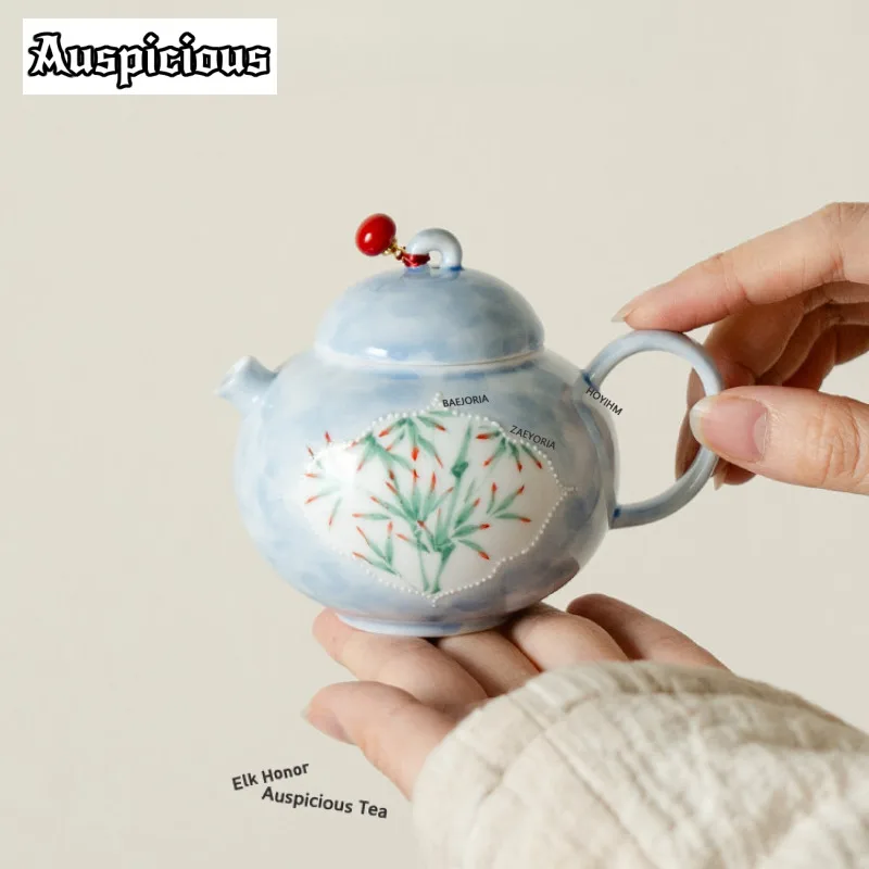 145ml Hand-painted Blue Bamboo Teapot Boutique Tea Infuser Pot Household Tea Maker Kettle with Filter Oolong Tea for Tea Craft
