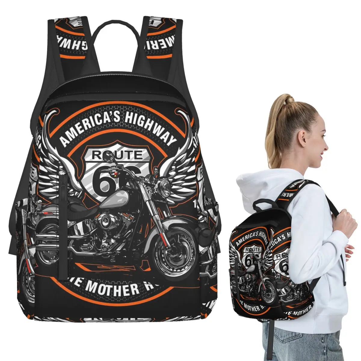 

Vintage Motorcycle Route 66 Road Backpack Student BookBag Kids School Bag Computer Shoulder Bags Boys Girls