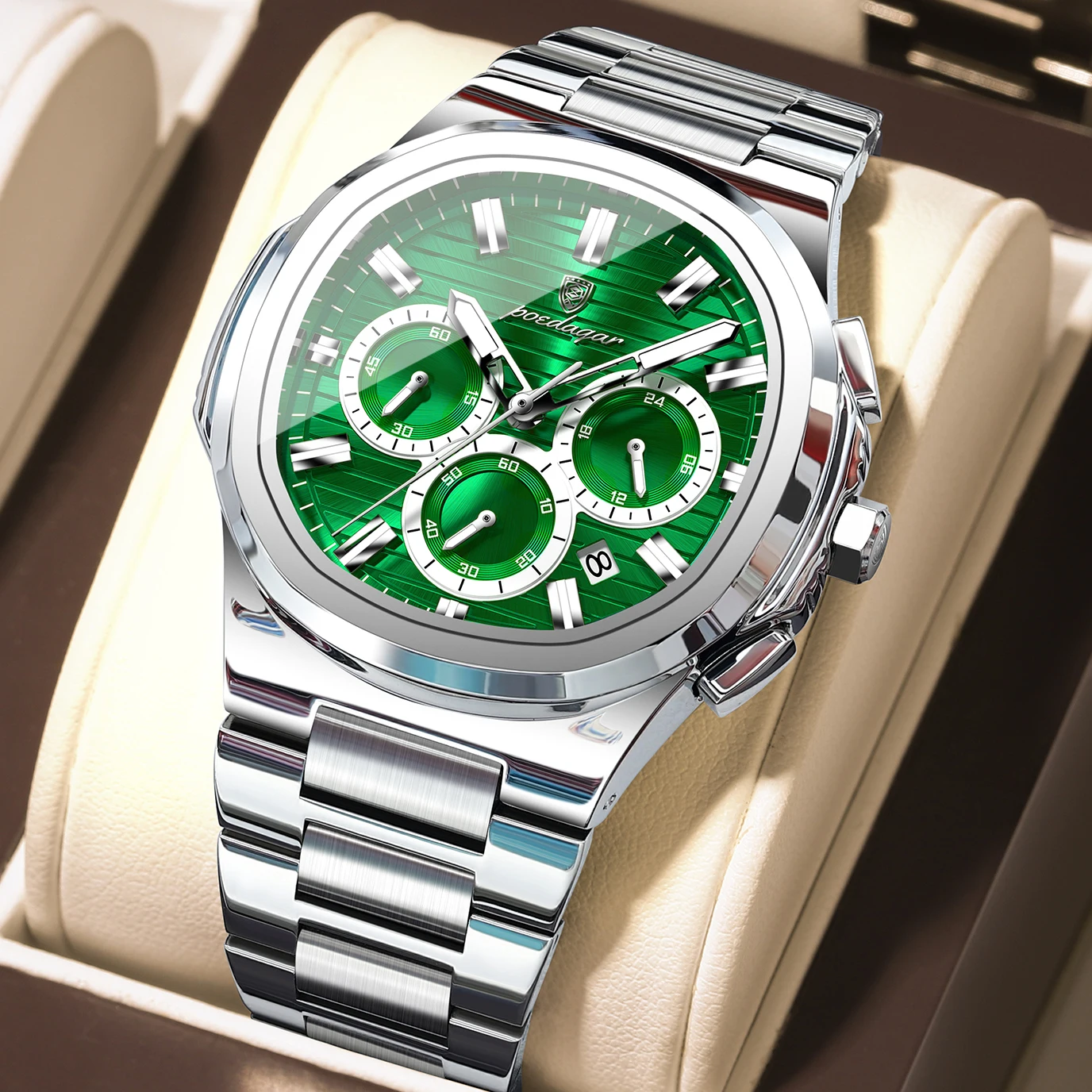 Men's Luminous Waterproof Stainless Steel Chronograph Quartz Watch