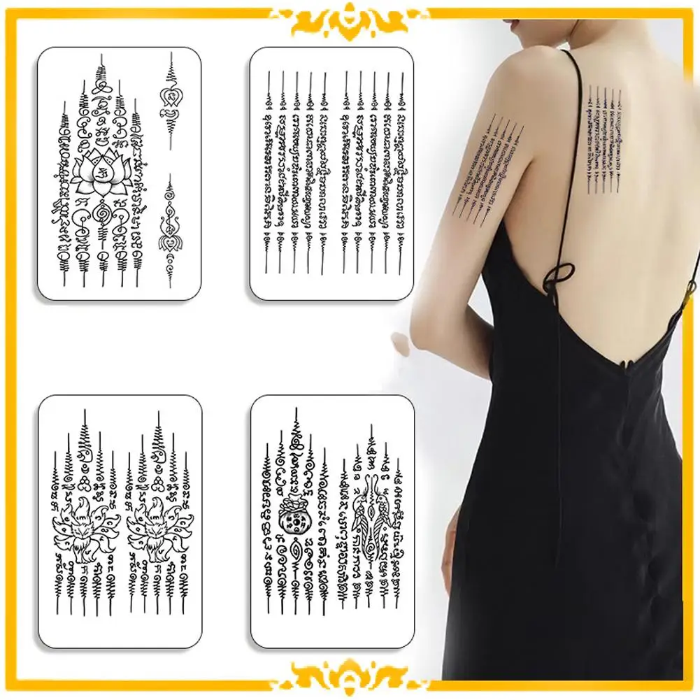 ملصق وشم مؤقت عشبي تايلاندي، فن الجسم بأكمام ذراع الكتاب البوذي الواقعي، وشم مزيف مقاوم للماء يدوم طويلاً #1