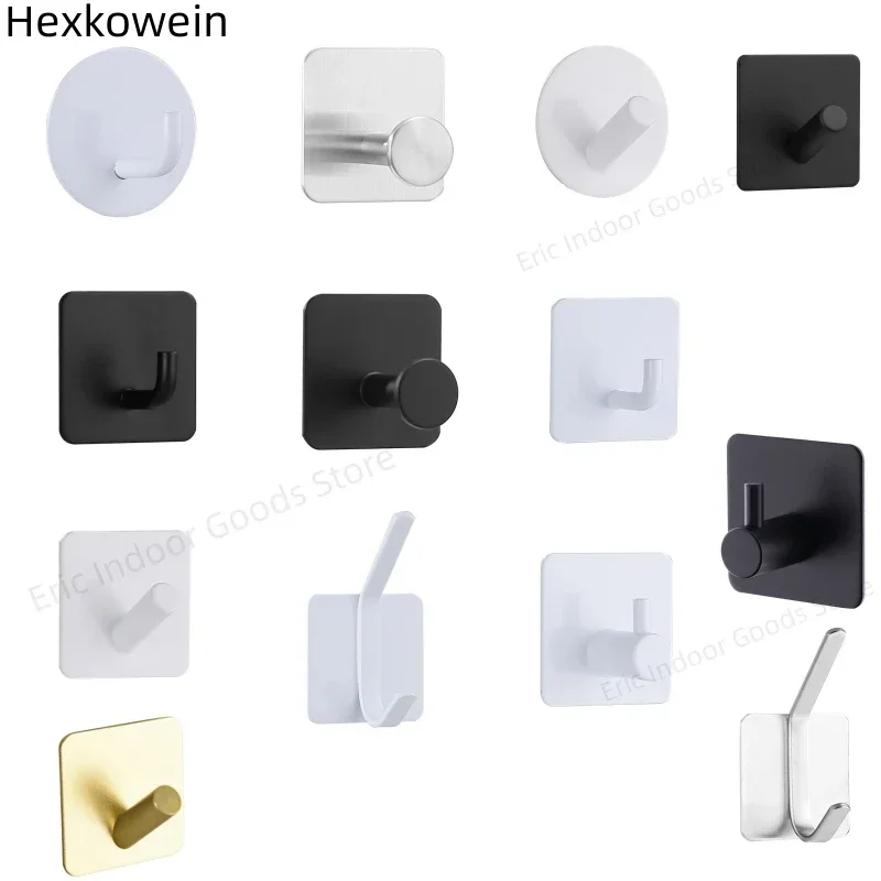 Self Adhesive Wall Hooks, Towel Holder, Bathroom Door Key, Cloth Coat, Robe Hanger, Kitchen Hardware Rack, Bag Hook Organizer