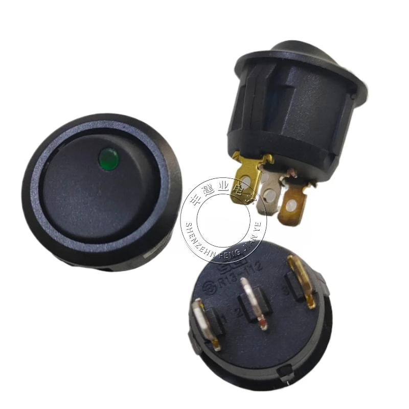 R13-112 SCI rocker switch black with small green light round ship type power switch R13-112B2F-02